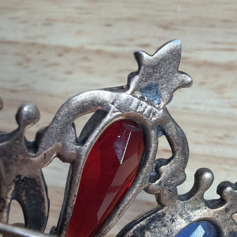 MCM STERLING GOLD WASH CROWN CORONATION RHINESTONE BROOCH PIN PENDANT - Picture 10 of 11